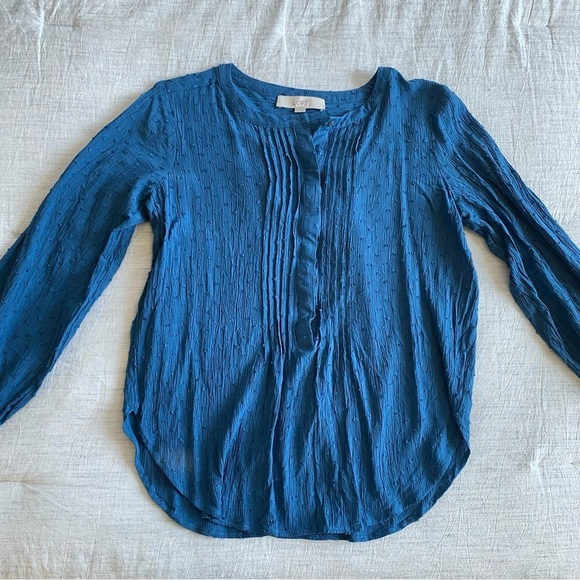 LOFT Blue Clip Dot Long Sleeve Blouse Lightweight Small Work Casual Madewell - Picture 2 of 11